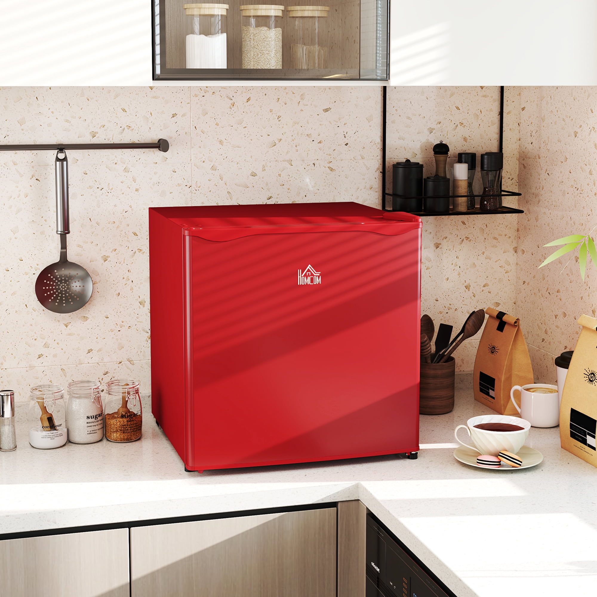 Homiyad 1.1 Cu.Ft Countertop Mini Freezer, Compact Upright Freezer with Removable Shelves, Red