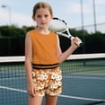 thumbnail image 3 of chaqlin Floral-Orange Girls Summer Clothes Two Piece Outfits - Sleeveless Workout Tank Top & Soft Elastic Waist Shorts with Pockets for Running Yoga, 3 of 7