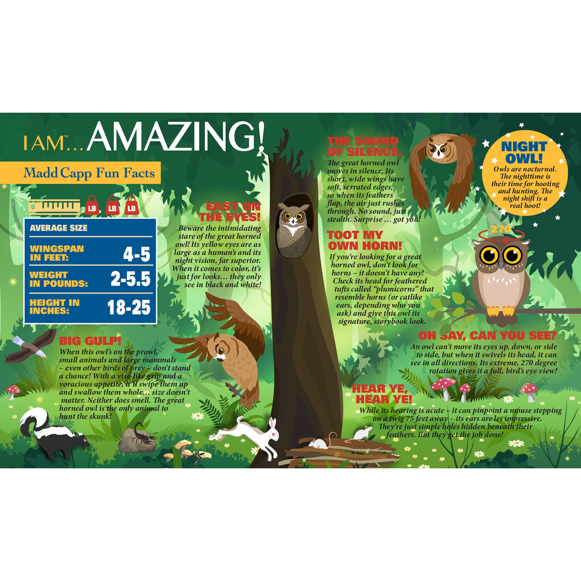 Madd Capp: I AM GREAT HORNED OWL - 300 Piece Jigsaw Puzzle, Bird-Shaped Puzzle, 29x12" Finished Size, Includes Fun Fact Booklet