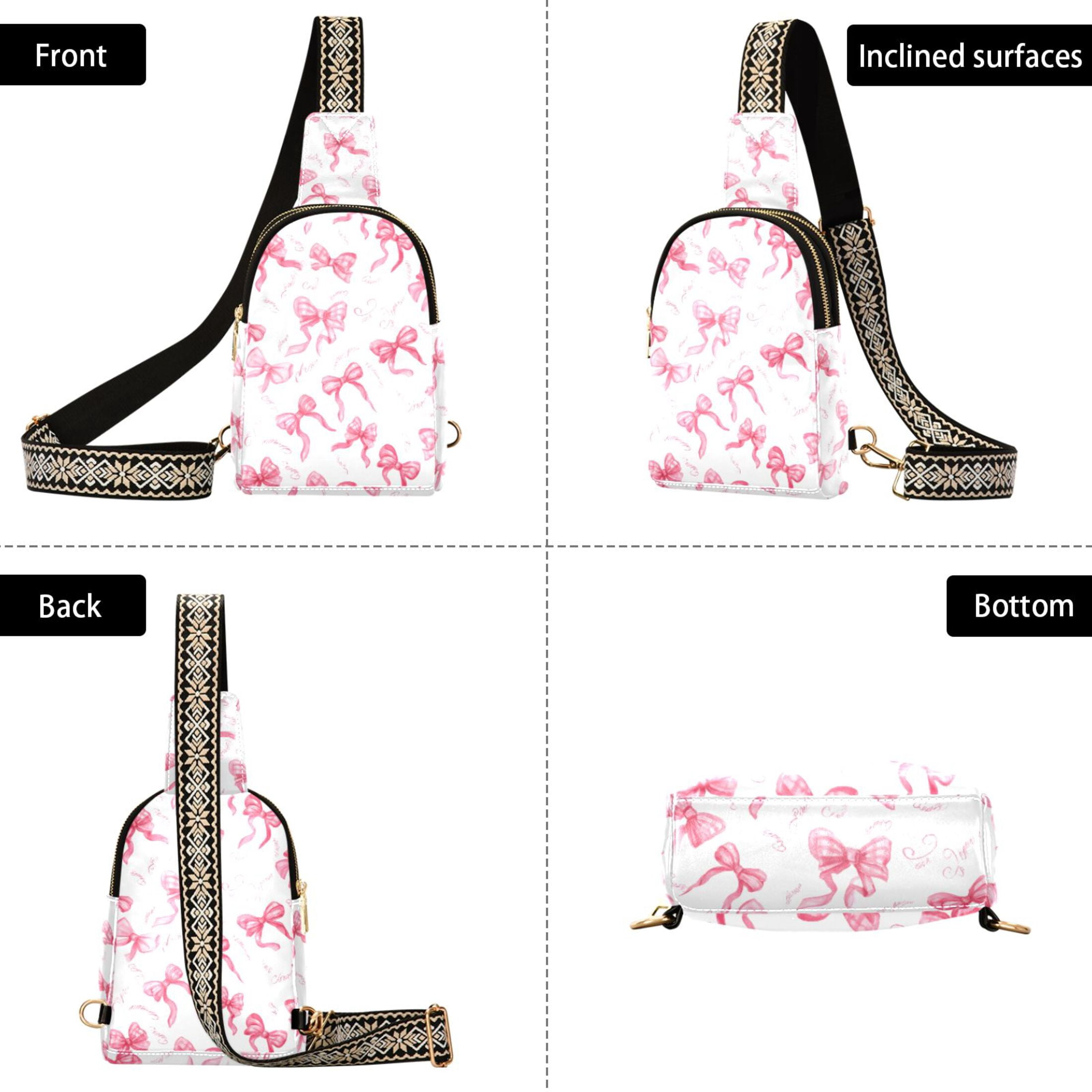 ALAZA Pink Bows Sling Bag for Women Men Waterproof Crossbody Chest Bags