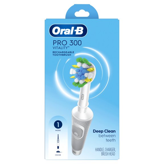 Oral-B Pro 300 Floss Action Vitality Brosse à Dents Électrique avec Tête de Brosse, Rechargeable, Blanc