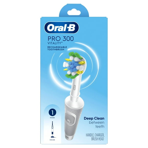 Oral-B Pro 300 Floss Action Vitality Electric Toothbrush with (1) Brush Head, Rechargeable, White, Toothbrush with (1) Brush Head