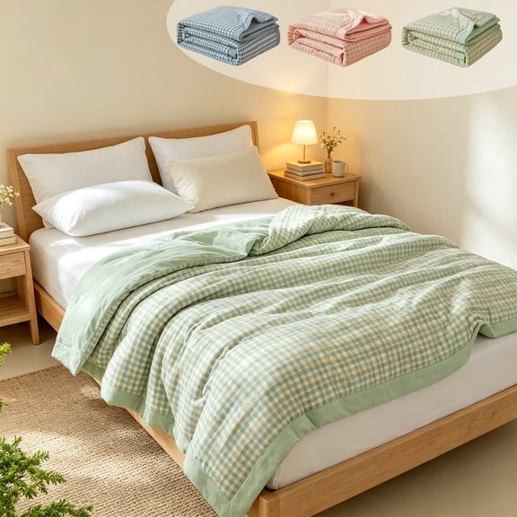 Ouuluon Soft Breathable Quilt, 59 x 79 in Lightweight Cool Blanket with Cotton Filling for Hot Weather Machine Washable