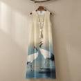 thumbnail image 6 of Jiueut Crane Bird Print Summer Maxi Dress Women, Sleeveless Tank Dress, Linen Look Long Dresses with Pockets, Loose Casual Flowy Beach Vacation Outfit, S, 6 of 7