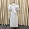 thumbnail image 3 of AURA Plus Size Women Summer Bow High Waist Banquet Dress Elegant Solid Color Lantern Sleeve Midi Dress, 3 of 8