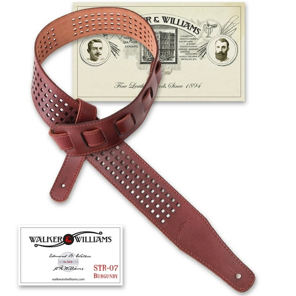 Walker & Williams ST-07 Burgundy Brown Waffle Cut Brazilian Leather Guitar Strap
