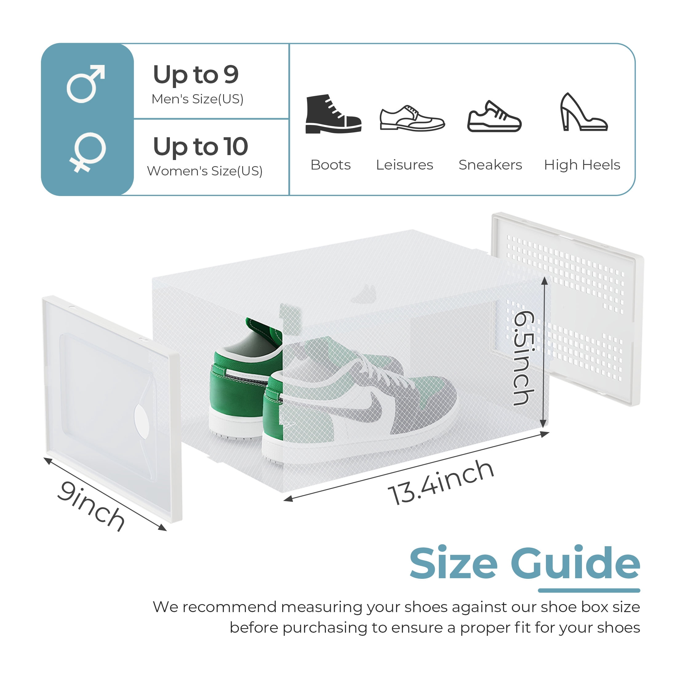 EDX 15-Pack Stackable Clear Shoe Box Organizer, Plastic Storage Bins for Closet Hallway & Bedroom, Ventilated & Stackable Shoe Storage Container Set Holds Shoes up to US Size 9, White