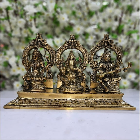Lakshmi Ganesh Saraswati Statue in Brass Indian Handmade God Statue Ganesha Idol Lakshmi Statue Saraswati Idol Home Decor Items Goddess Statue Hindu Diwali Puja Decor Temple Decor - AtoZ India Cart
