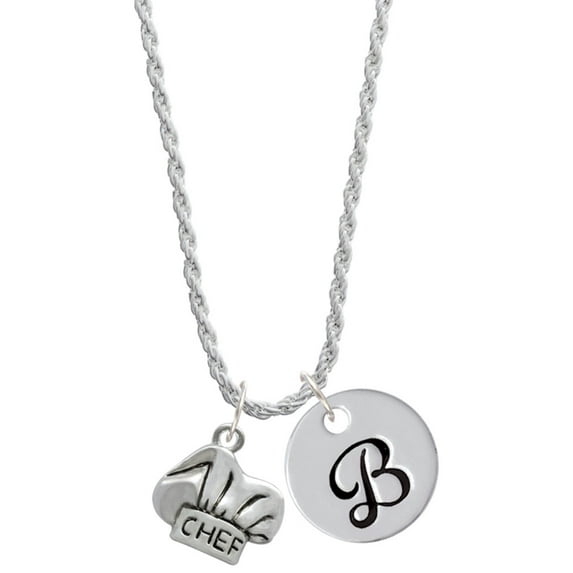 Delight Jewelry Silvertone Chef Hat Silvertone Script Initial Disc - B - Charm Necklace, 20"+3"