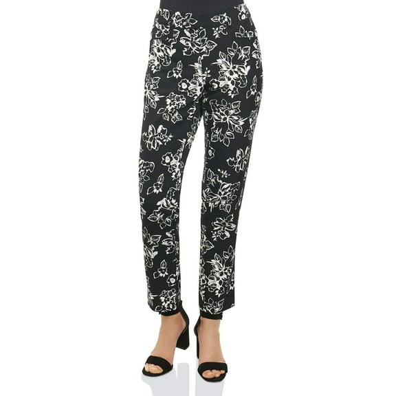 Foxcroft Women's Black Floral Print Rachel Ankle Pants