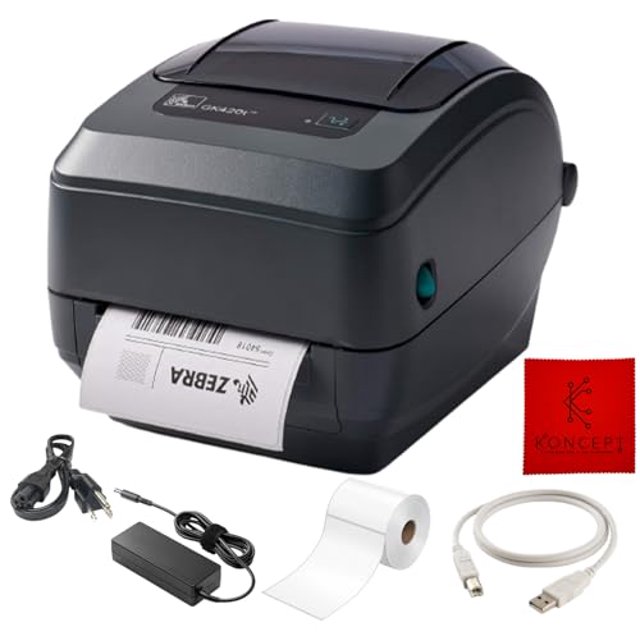 Impresora de escritorio de transferencia térmica Zebra GK420T para etiquetas, recibos, códigos de barras, etiquetas y pulseras - 1 año de garantía - Conectividad USB y Ethernet (Renovada)