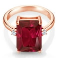 thumbnail image 3 of Gem Stone King 18K Rose Gold Plated Silver Red Created Ruby Ring for Women (5.06 Cttw, Emerald Cut 14x10MM, Gemstone July Birthstone, Size 6), 3 of 5