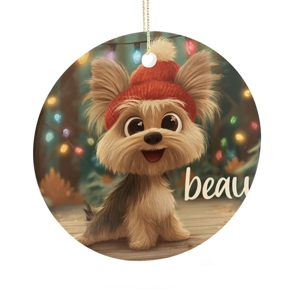 Christmas Ceramic Ornament Xmas Lovely Pet Dog Christmas Tree Ornaments Custom Yorkie Christmas Tree Decoration Indoor Outdoor Yard Holiday Present