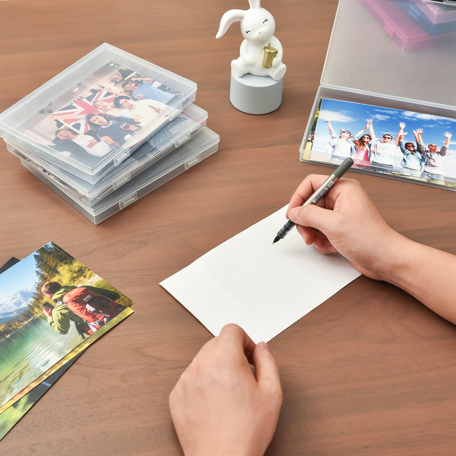 Photo Storage Box 5x7, 18 Inner Extra Large Organizer Acid-Free Photo Keeper Storage Case, Plastic Craft Storage Box for Stickers Stamps Seeds (Clear, 18 Boxes)