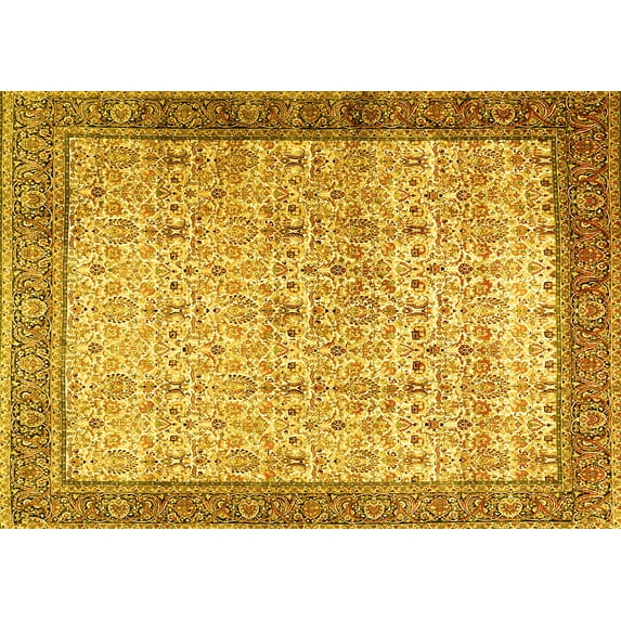 Ahgly Company Machine Washable Indoor Rectangle Persian Yellow Traditional Area Rugs, 8' x 10'
