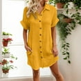 thumbnail image 2 of Formal Dresses Women, Linen Shirt Casual Cotton Lapel Collar Button Midi Dress With Short Sleeves Loose For Wedding Guest Lavender Dress Women Cute Dresses (M, Yellow) ZMTing, 2 of 5