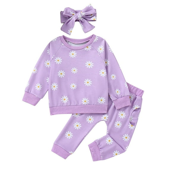 vdgthytj Toddler Boy Girl Fall Clothes Kids Floral Print Long Sleeve Shirt and Pants Lounge Outfit with Headband