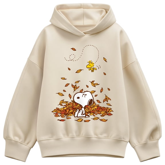 Peanuts - Snoopy & Woodstock Leaves - Women's Oversized Fleece Hoodie Sweatshirt