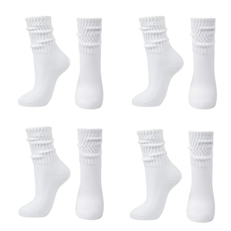 

Japanese Korean Fashion Solid Color Long Stacked Cotton Socks for Women White-4 Pairs