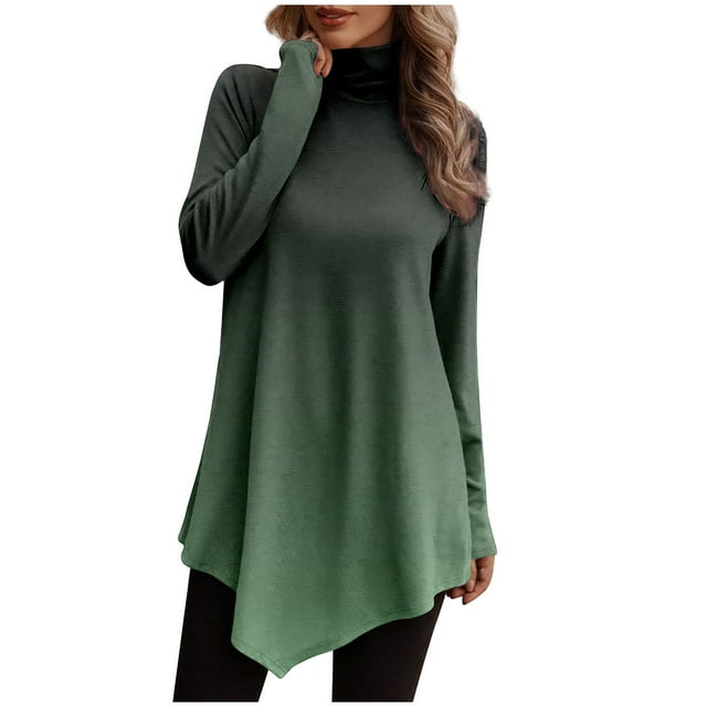FAIWAD Women's Long Sleeve Turtleneck Tunic Tops Trendy Spring Print Lightweight Plus Size Pullover Tops