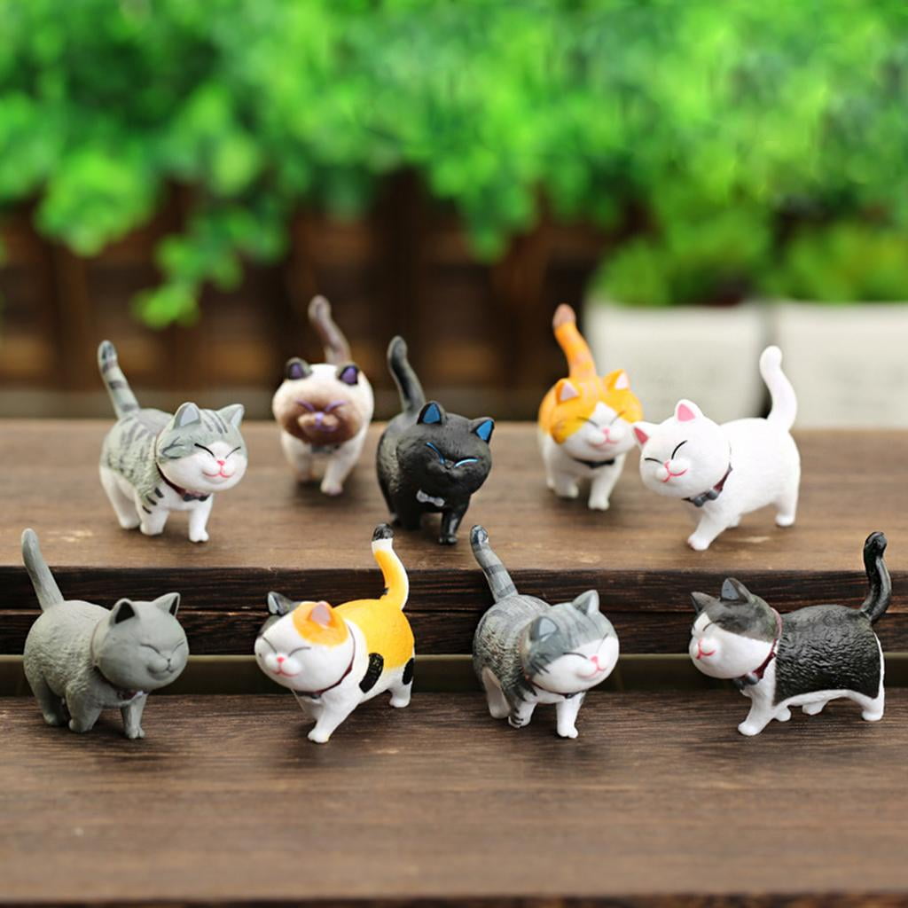 Luzkey 9 Pieces Solid Cats Figurines Desktop Kitten Dolls Ornaments For Miniature Dollhouse Decor Multicolor 4x4.5cm