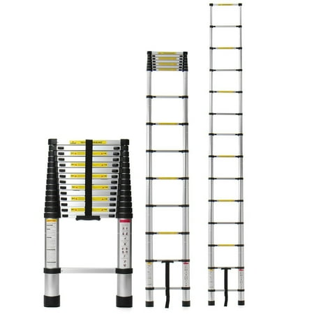 Kadell 14.5ft/12.5Ft/10.5ft Aluminum Telescoping Extension Ladder, Non-Slip Ladder with Foot pad Lightweight Multi-Use Retractable Step Loft Ladder, 330lbs Load Capacity
