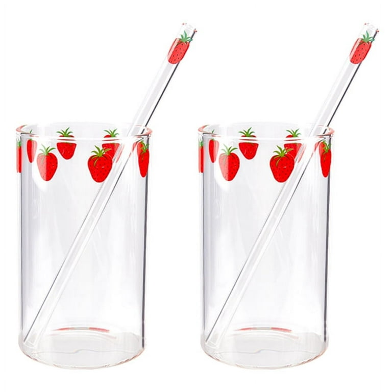 Creative Strawberry Cute Glass Cup With Straw Transparent Water