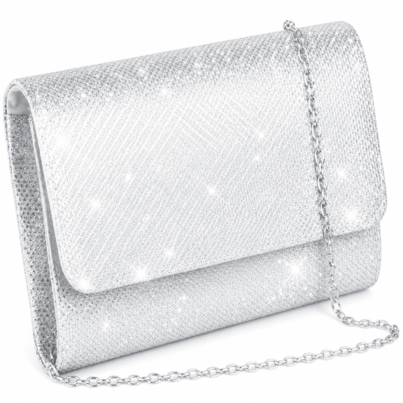 ELORIAH Evening Bag Clutch Purses for Women, Glitter Evening Bag, Sparkling Envelope Evening Bag with Detachable Chain, for Prom, Wedding, Party, Banquet, Date (Silver)