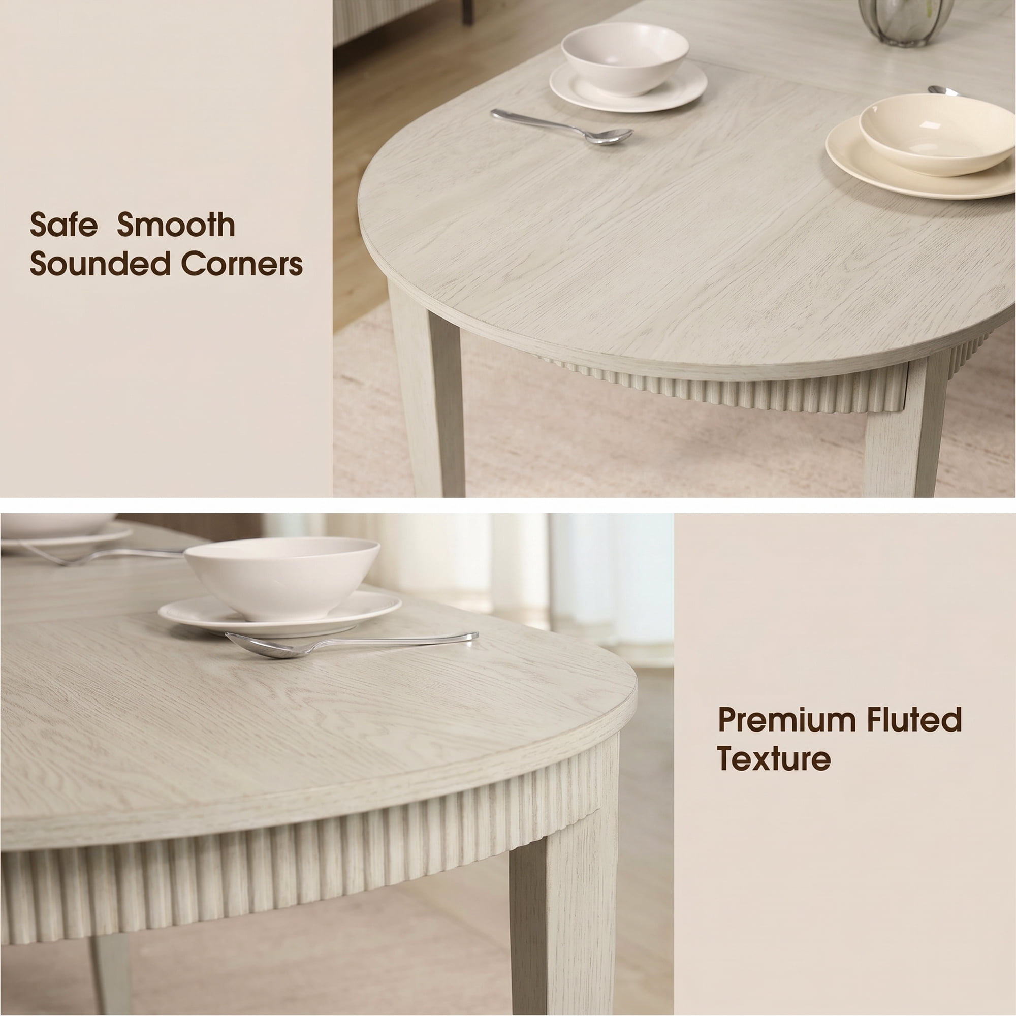 3 Piece Modern Dining Table Set, 73" Solid Wood Oval Dining Table with 2 Polyester Chairs, Dining Set with Fluted Apron for Kitchen & Dining Room