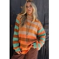 thumbnail image 5 of Cozy Orange Stripe Color Block High Neck Drop Shoulder Sweater for Women | [ZhiHiMeRi] | L, 5 of 5