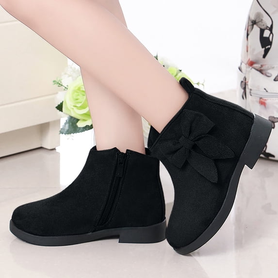 JAJAHO Girls Boots Kids Ankle Boots Side Zipper Booties Fashion Short Suede Low Heels Bowknot Stylish Shoes