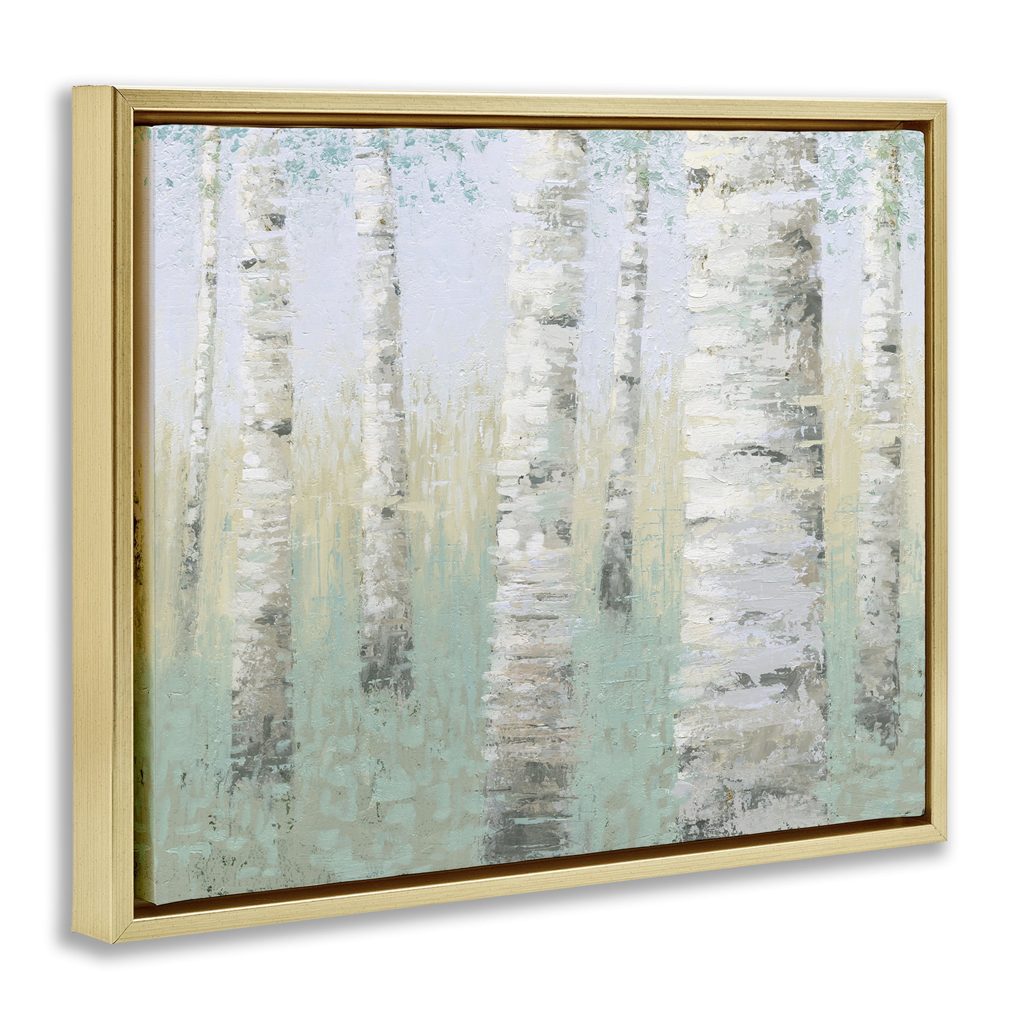 Stupell Industries Blue Birch Forest Landscape & Nature Painting Gold Floater Framed Canvas Art Print Wall Art, 21 x 17