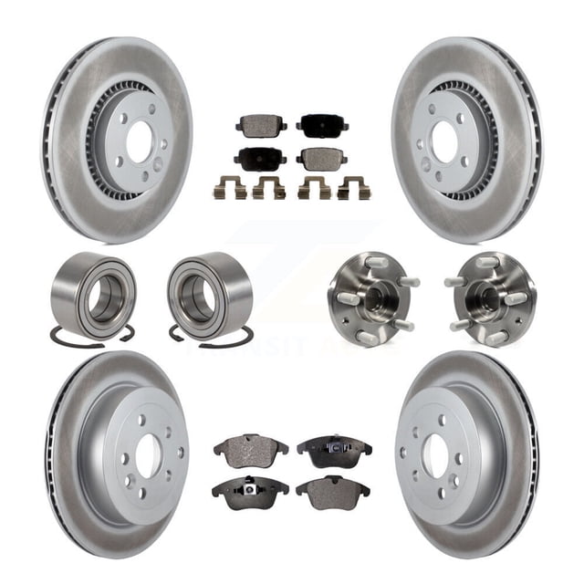 Transit Auto Front Rear Wheel Hub Bearings Assembly Coated Disc Brake Rotors and Semi-Metallic Pads Shoes Kit (10Pc) for Car 2008-2011 Land Rover LR2 - Left Right Side (Driver Passenger) KBB-111770