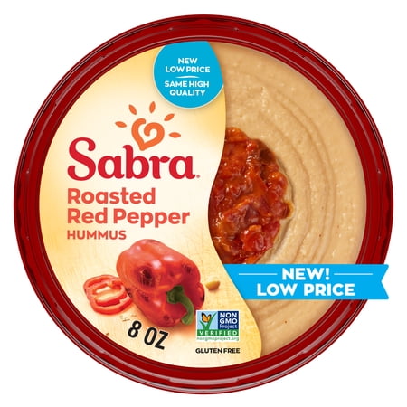Sabra Roasted Red Pepper Fresh Hummus Dip, Non-GMO, Gluten Free, Vegan Hummus Spread, 8oz Tub