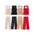 thumbnail image 2 of HH TRAF 2024 Conjunto de moda con escote cuadrado, sin mangas, chaleco cruzado y pantalón con abertura hasta la mitad de la cintura y cremallera, traje de verano para mujer a la moda, 2 of 5