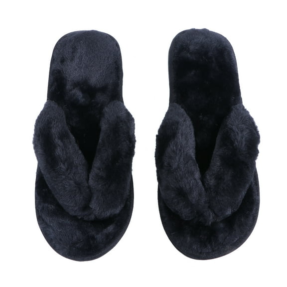 1 Pair of Home Cotton Slippers Anti-Slip Plush Flip-Flops Women Winter Slippers Padded Slippers Black Size 38/39 25CM, 8US, 5.5UK, 39EU, 9.825Inch