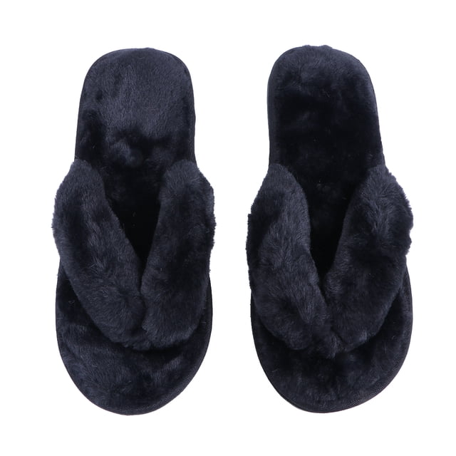 par de pantuflas de algodón para el hogar, antideslizantes, de felpa, para mujer, de invierno, acolchadas, negras, talla 40/41 (26 cm, 9 EE. UU., 6,5 Reino Unido, 40,5 UE, 10,218 pulgadas)