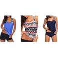 thumbnail image 1 of Womens Blouson Striped Printed Tankini Set and Strappy Tankini Swim Top and Ruched Tankini Swimsuit Bundle, 1 of 8