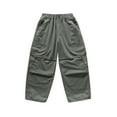 thumbnail image 4 of Lenpel Girls' Cargo Pants Cotton Elastic High Waisted Pull on Wide Leg Pants Baggy Casual Trousers with Pockets for Kids(Army Green,9-10 Years), 4 of 6