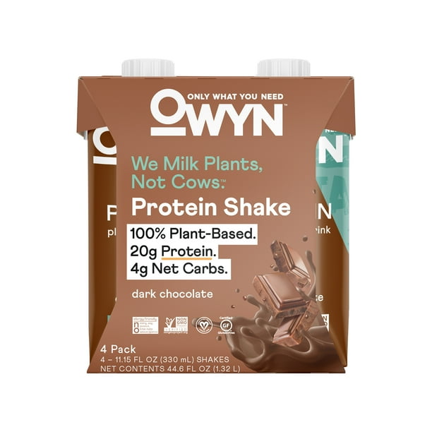 Only What You Need 100 Vegan PlantBased Protein Shakes, Dark Chocolate, 11.14 Fl Oz, Pack of