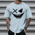 thumbnail image 1 of Blusas y camisas de manga corta con cuello redondo para hombre, blusas casuales de verano a la moda con cuello redondo y estampado para hombre., 1 of 4