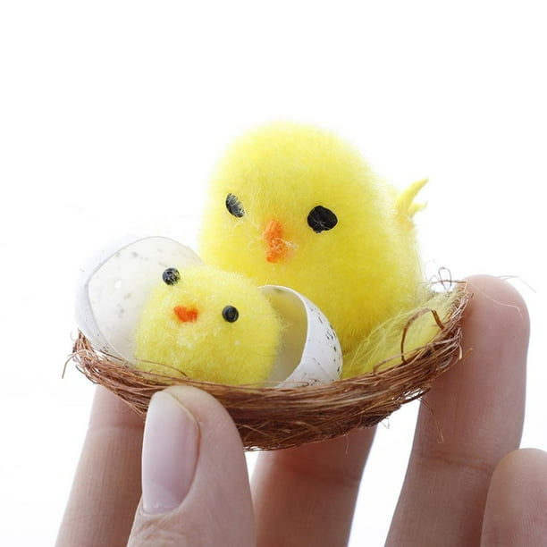 12 piezas de mini pollitos de Pascua amarillos, juguete de simulación de decoración de Pascua, mini pollitos de primavera, decoración del hogar y el jardín, regalos de fiesta y obsequios para niños