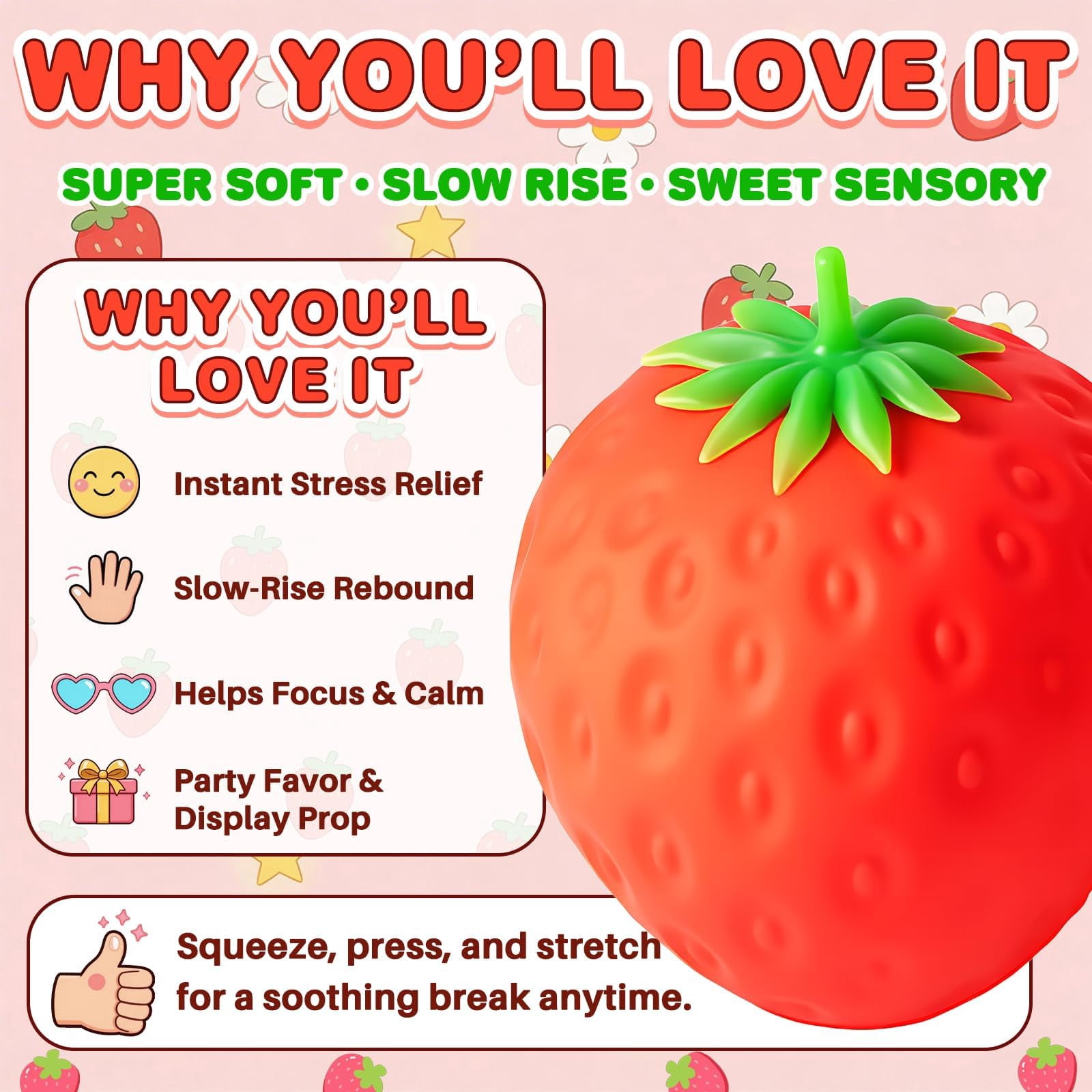 EVHRZN 7in Giant Strawberry Squishy, Jumbo Realistic Strawberry Stress Ball TPR, Large Squeeze Fruit Ball, Big Strawberries Squishies Fidget for Adults Party Favor Stress Relief