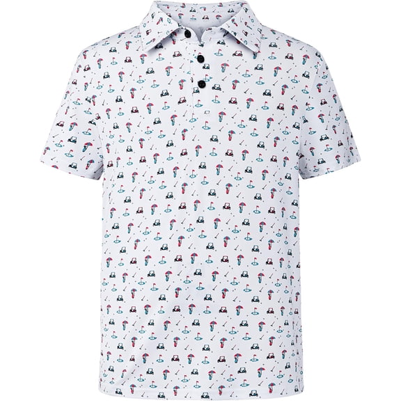 YAYUBA Polo Shirts for Boys Button Solid Color Print Performance Short Sleeve Athletic T-Shirts Quick Dry Funny Tees Clothes for Boy Size, 7-8 Years, White