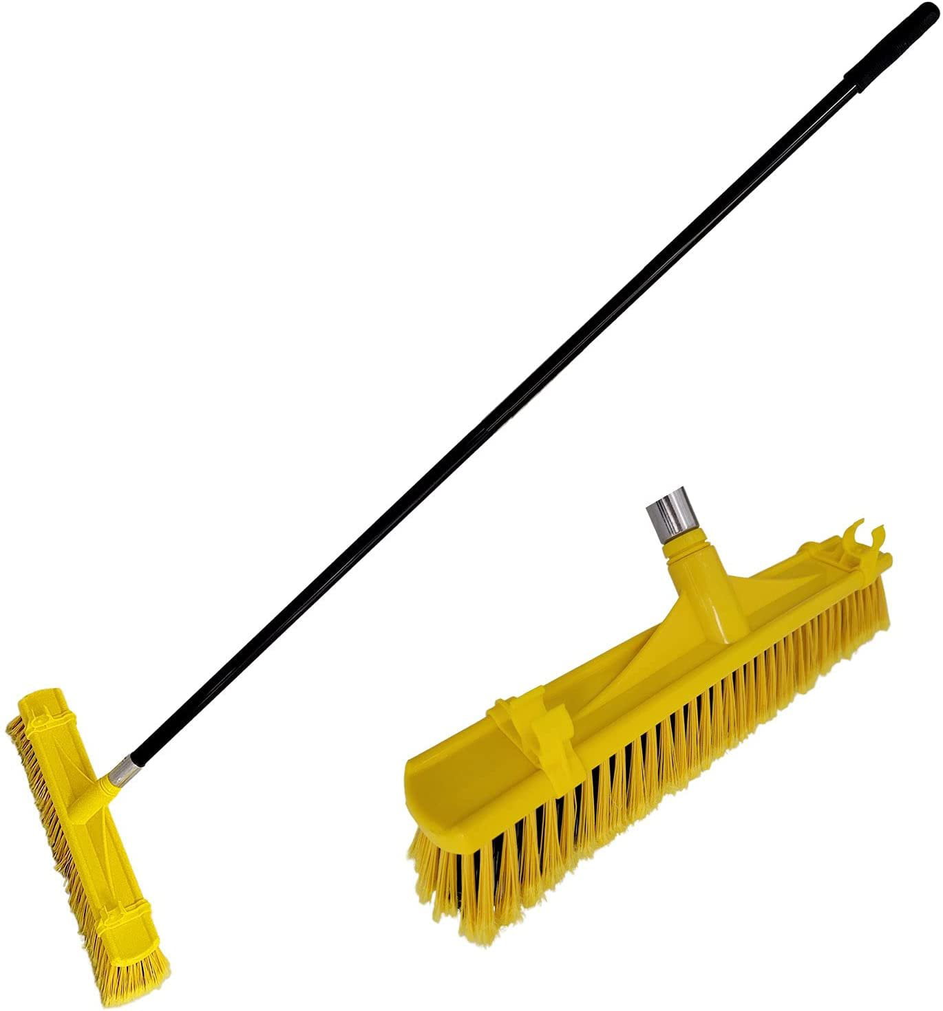 9.8" 250mm YELLOW Sweeping BROOM with HANDLE Stiff LONG Bristle Brush Garden 