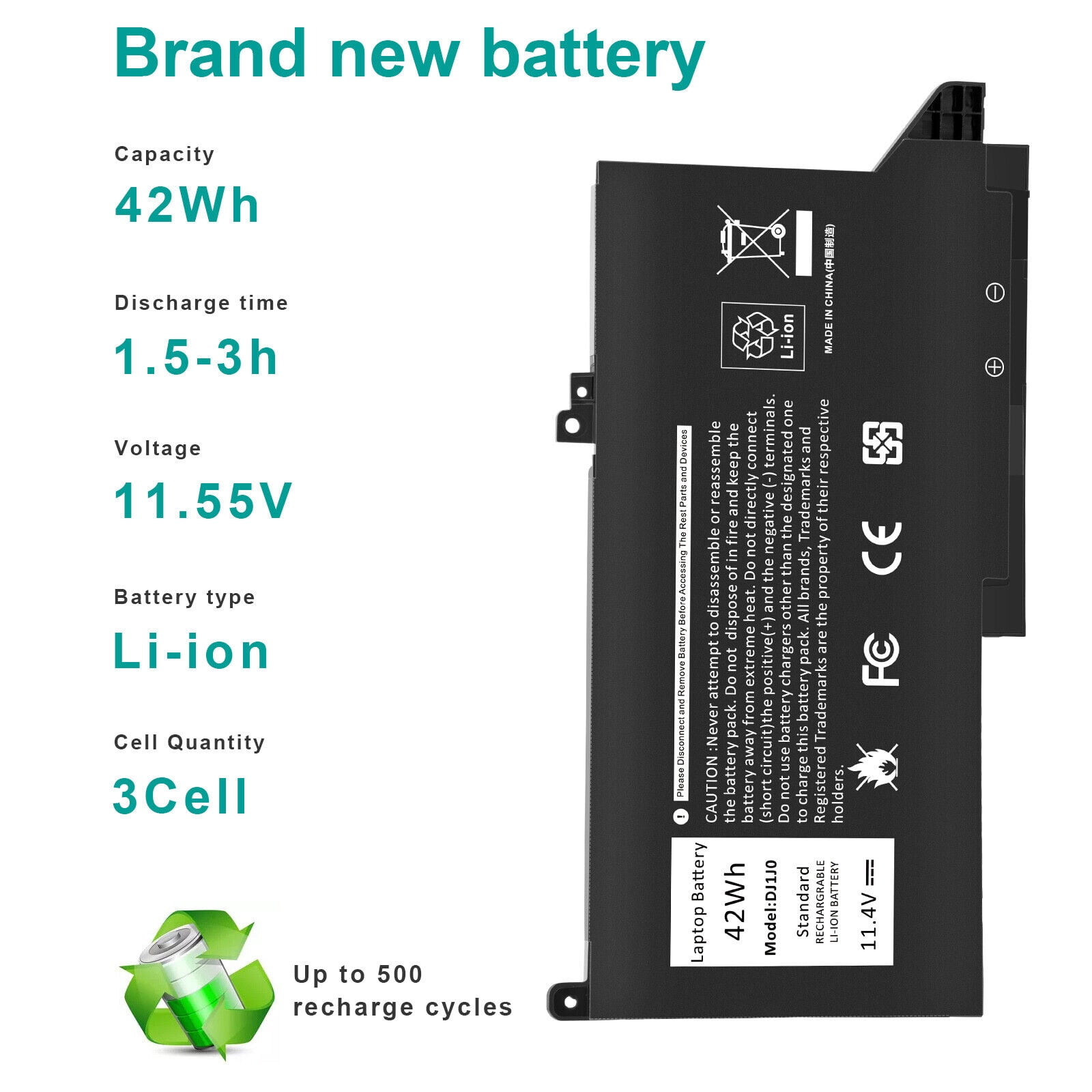 New battery for Dell Latitude 7280 7290 7380 7390 7480 7490 42Wh 11.4V 3500mAh DJ1J0