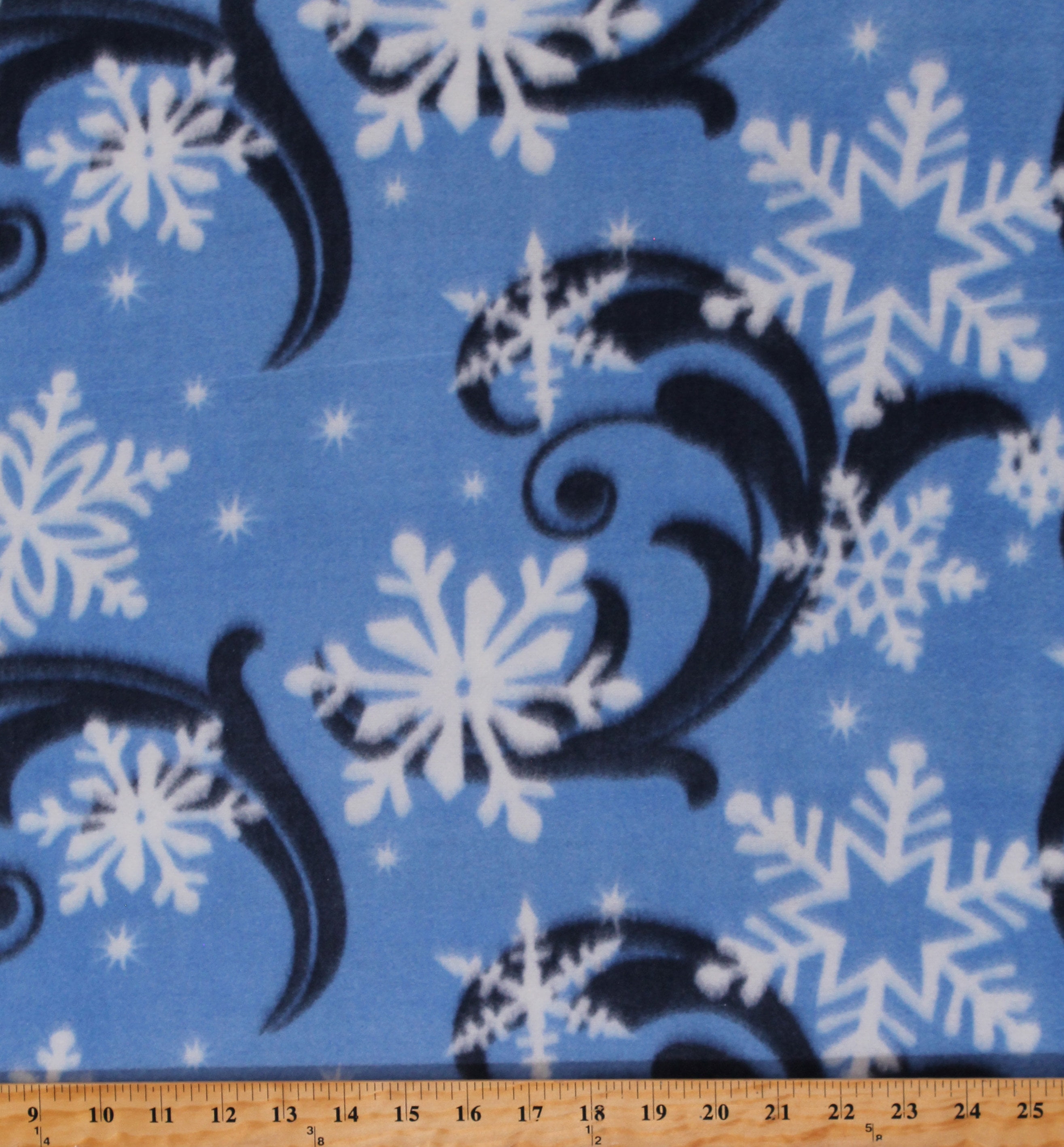 Blue Snowflake Winter Christmas Fleece Fabric  by the Yard  BTY 