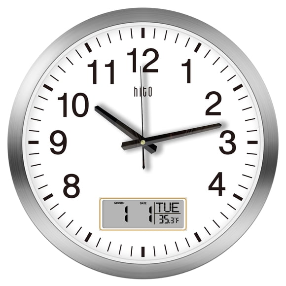 Reloj de Pared HITO 41 cm Silencioso con Batería, Temperatura y Fecha