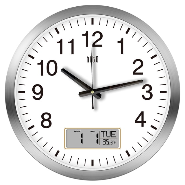 Reloj de Pared HITO 41 cm Silencioso con Batería, Temperatura y Fecha