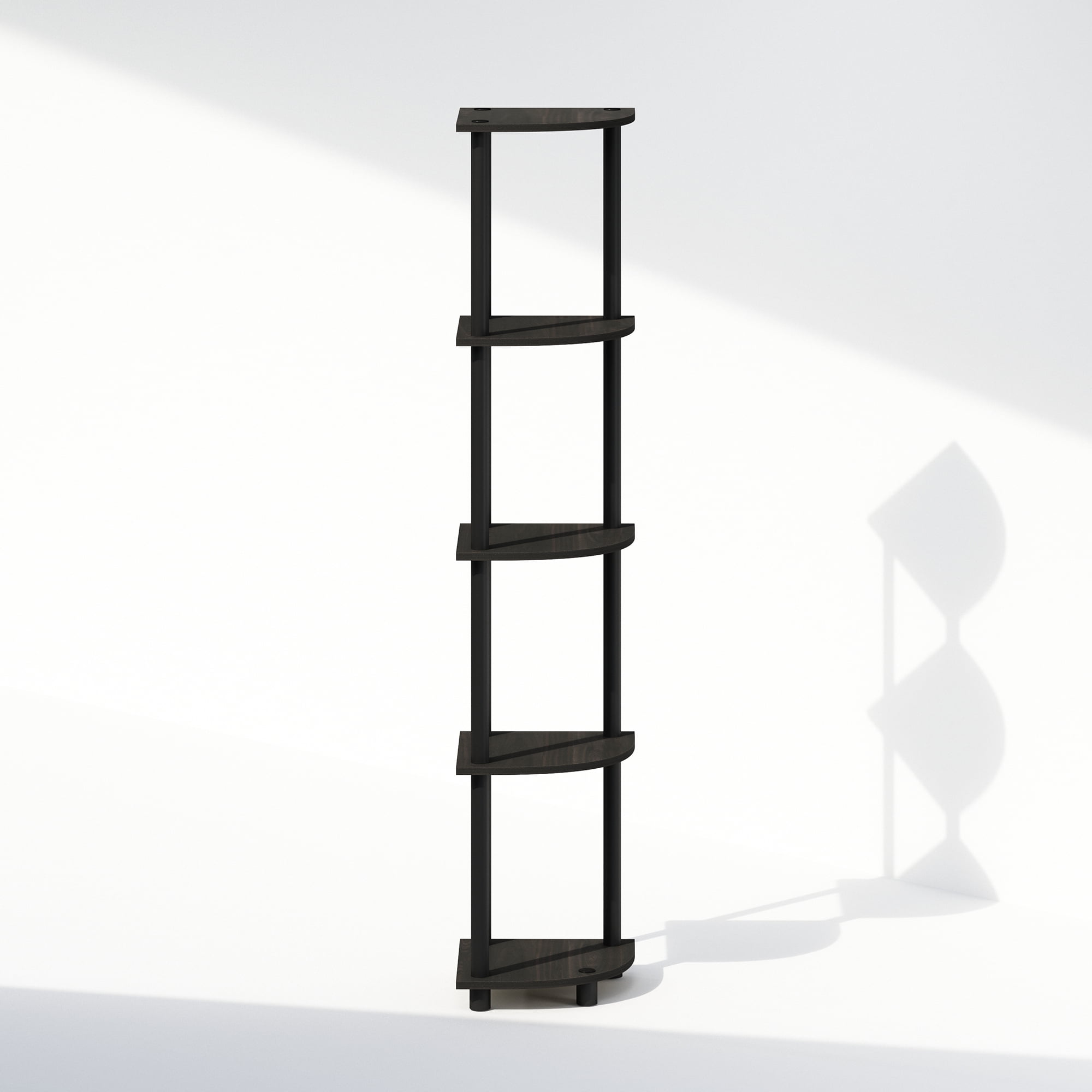 Furinno Turn-N-Tube 5 Tier Multipurpose Corner Display Rack Shelving Unit, Espresso/Black